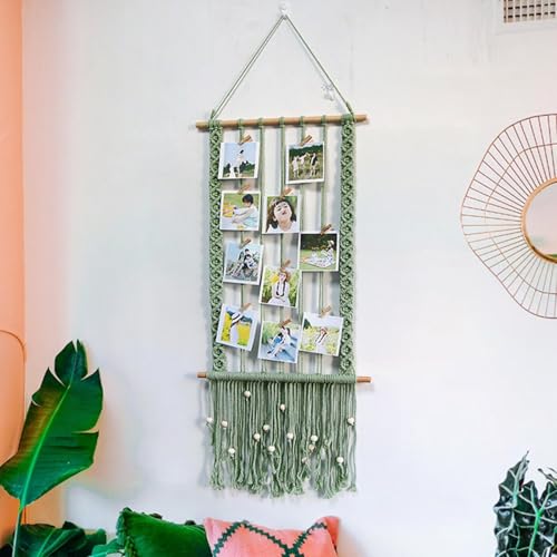 Pêle-mêle macramé suspendu bohème avec pinces bois - 3