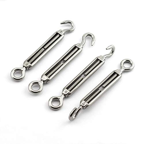 JCBIZ 4pcs M5 Turnbuckle Screw Hook to Eye Strainer Fence CO Open Body Draw-in Bolt 304 Stainless Steel Adjustable Wire Rope Tensioner -  TB-CO-M5-4