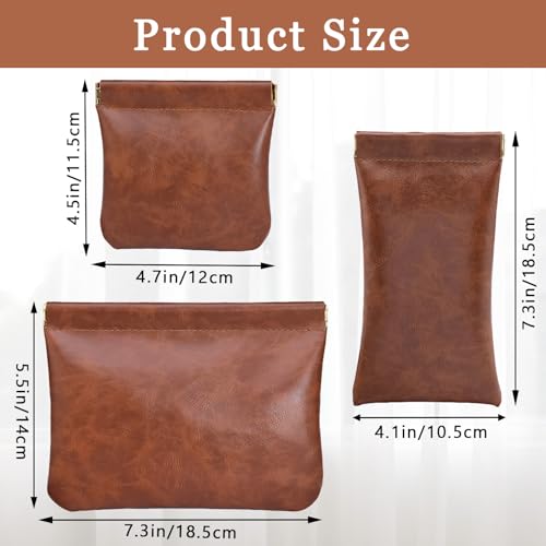 3PCS Pouchic Snap Closure Pouches, Pu Leather Small Makeup Bag for Purse Mini Cosmetic Bags for Travel Makeup Pouch Purse for Women Three Sizes Coin Purses Organizer Storage Pouch(Brown)2