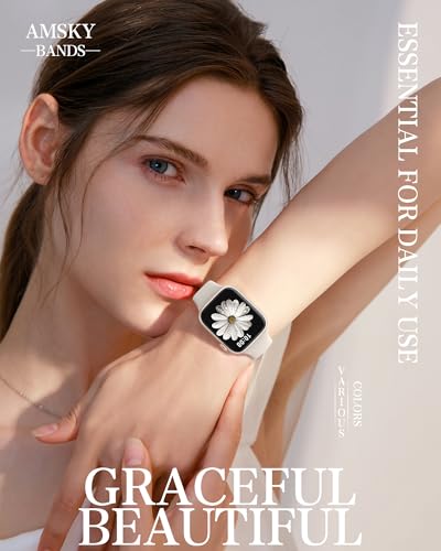 AMSKY Silikon Sport Armbänder Kompatibel mit Apple Watch Armband 40mm 42mm 46mm 44mm 45mm 41mm 38mm, Damen Herren Weiche Wasserdicht Gummi Band für iWatch Series 10 9 8 7 6 5 4 3 2 1 Se, Polarstern – Bild 6