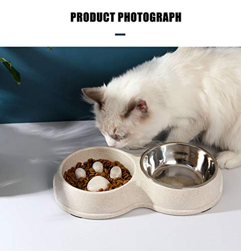 Tineer Double Pet Dog Slow Feeder Bowl,Stainless Steel Anti-Choke Puppy Food And Water Feeder For Dog Cats (White) #TOP1