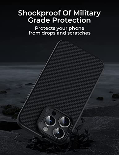 Benks Carbon Fiber Case For Iphone 14 Pro Max-6.7Inch [Compatible With Magsafe][Military-Grade Drop Protection] Slim Hybrid Magnetic Protective Case Aramid Fiber Cover Minimalist Design With Black #TOP4