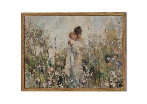 Mother Holding Child Wall Art Vintage Motherhood with Baby Wall Decor Painting...
