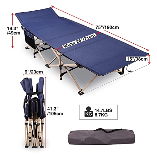 Redcamp Folding Camping Cots With Cot Pads For Adults Heavy Duty, 28" Extra Wide Sturdy Portable Sleeping Cot For Camp Office Use, Blue #TOP2