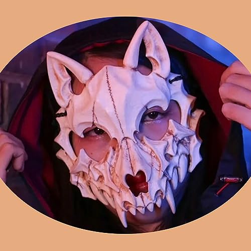 EULAPGOE Tier Skelett Maske Halloween, Harz Hund Schädel Knochen Zähne Scary Horror Teufel Werwolf Halbmaske für Karneval Karneval Halloween Kostüm