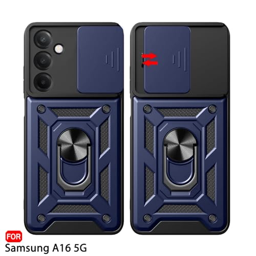 Image of TheGiftKart Tough Armor Bumper Back Cover Case for Samsung Galaxy A16 5G | Sliding Camera Cover, Kickstand & Ring Holder | 360 Protection Back Cover Case for Samsung Galaxy A16 5G (PC & TPU, Blue)