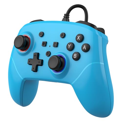 Kamylorus Wired Pro Controller for Switch 2/1/PC, Hall Effect Joysticks Gaming Controller with 2 Back Buttons Support Remap/Programmable, Motion Gyro Control, Cool RGB Light, 3.5mm Audio Jack, Dual Vibration (Blue)