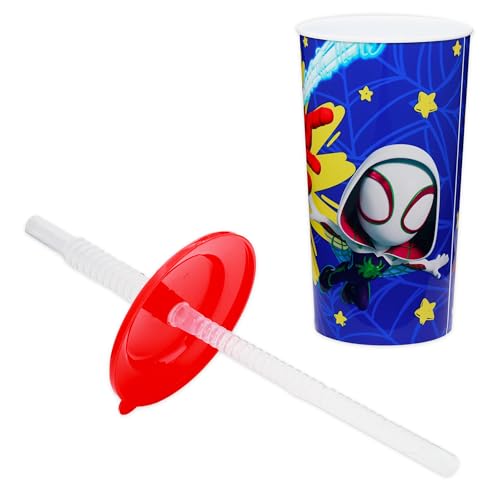 Marvel Spidey 16oz Reusable Tumbler Cups ~ 6pc Bundle Spidey and his Amazing Friends Cups with Straws Plus Stickers for Boys and Girls | Spiderman Tumbler with Straw