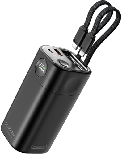 Portable Power Bank, 20,000mAh PD 35W Portable Charger Super Fast Charging with 2 Built-in Cables, USB-C Digital Display Battery Pack for iPhone Air 17/16/15/14/13, MacBook, S24/S25 Ultra
