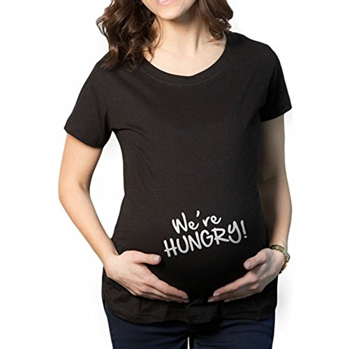 Q.KIM Womens Maternity T-shirt sans manches en coton lâche Elasticité souple enceinte avec motif bébé Humour Imprimé Femmes Tops We are hungry M