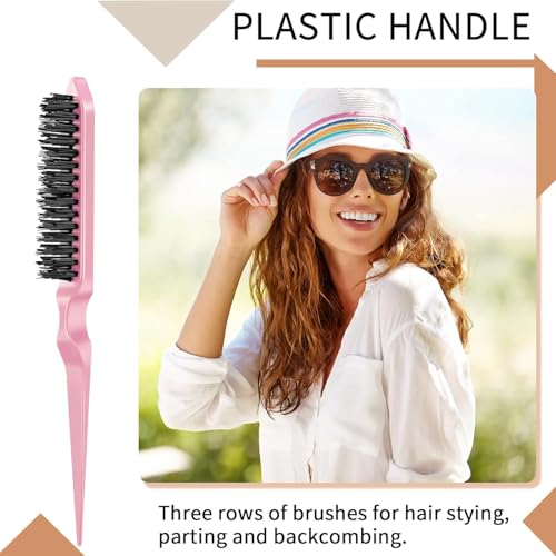 Image of Teasing Brushes, Hair Brush,Three Row Salon Bristle Brush, Rat Tail Comb Brish Hair Root Teasing Hair Brush