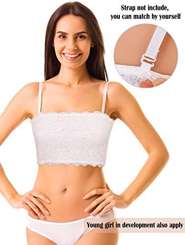 Boao 4 Pieces Women Lace Bandeau Bra Tube Top Cleavage Cover Elastic Strapless No Sponge Pad No Underwire Bra for Daily Favor - Image 2