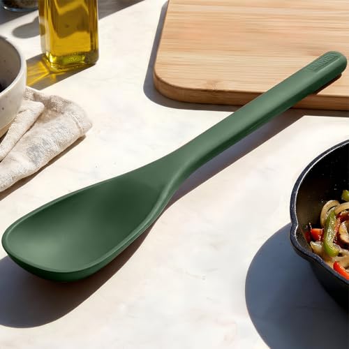 Image of Ember Cookware Silicone Stir Spatula 27 cm | 230C Heat Resistant | Platinum Grade Silicone Stirring Spoon | Heat Resistant Spatula for Cooking & Serving | Non Scratch Seamless Unibody Design | Green