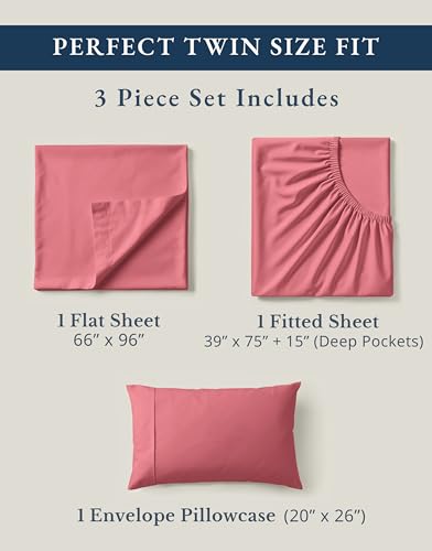 Image of LANE LINEN Eco Friendly 100% Organic Cotton Twin Bed Sheet Set, Soft & Breathable Fully Elasticized Mercerized Cotton Twin Size Bedding Sheets & Pillowcase Set, Deep Pocket Bed Sheets - Mineral Red