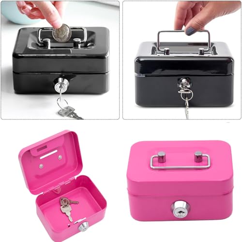 Kleine abschließbare Geldkassette mit Schlüssel, kleiner Tresor, Geldkassette mit Schlüsselschloss, Metallspind, Geldbörse, Registrierkasse mit 2 Schlüsseln, 11,5 x 8,5 x 5,8 cm (Rosa)