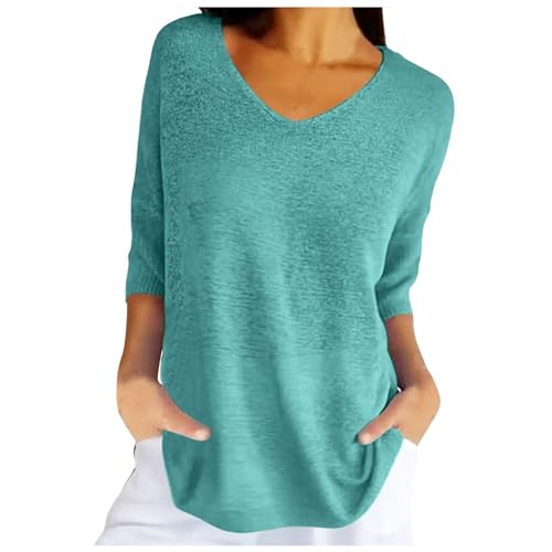 Generic Women Spring Casual 3/4 Sleeve Solid Color V Neck Loose Pullover Knit Fall Sweaters Tops Absolutely Fabulous