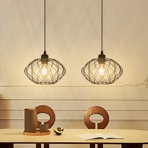 Glitzerlife Pendelleuchte Schwarz Hängelampe Vintage - 2ER Pendellampe E27 Industrial Hängeleuchte Metall Retro Esszimmer Lampenschirm Küche Hängend Schlafzimmer Ohne Leuchtmittel Ø 25cm × 15cm