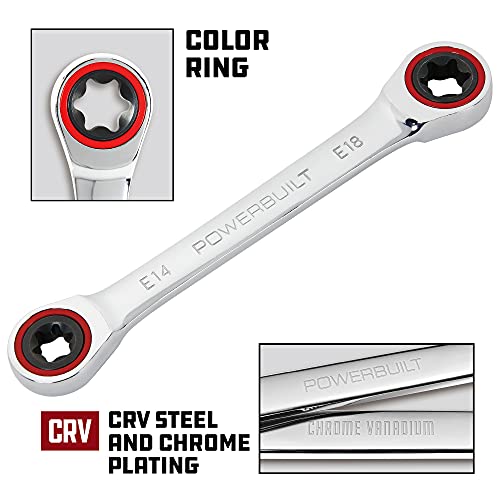 Image of Powerbuilt E14 /E18 Ratcheting Double Box-End E-Torx E-Star Wrench, 72-Tooth Ratcheting Wrench with 5-Degree Swing for Tight Spaces - 641761