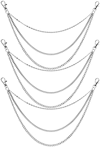 3Pcs Pant Chains, Long Metal Chain,32/42/52cm Triple Jeans Chains, Silver Trouser Chain with Two Lobster Clasps, Wallet Chain Hip Hop Gothic Punk Trousers Chain for Men and Women