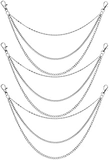 3Pcs Pant Chains, Long Metal Chain,32/42/52cm Triple Jeans Chains, Silver Trouser Chain with Two Lobster Clasps, Wallet Chain Hip Hop Gothic Punk Trousers Chain for Men and Women