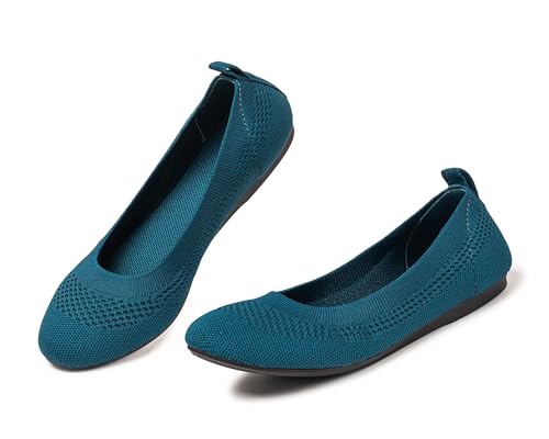 Image of Frank Mully Women's Ballet Flats Round Toe Walking Flats Slip On Work Shoes Knitted Flats Shoes for Woman Soft Lightweight