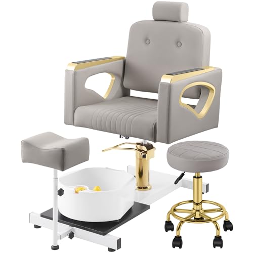 Hicomony Pedicure Foot Spa, Reclining Pedicure Chair No Plumbing with Adjustable Footrest and Massage Bath Bowl, Portable Pedicure Station Unit Beauty Spa Salon Unit Station Technician Supplies