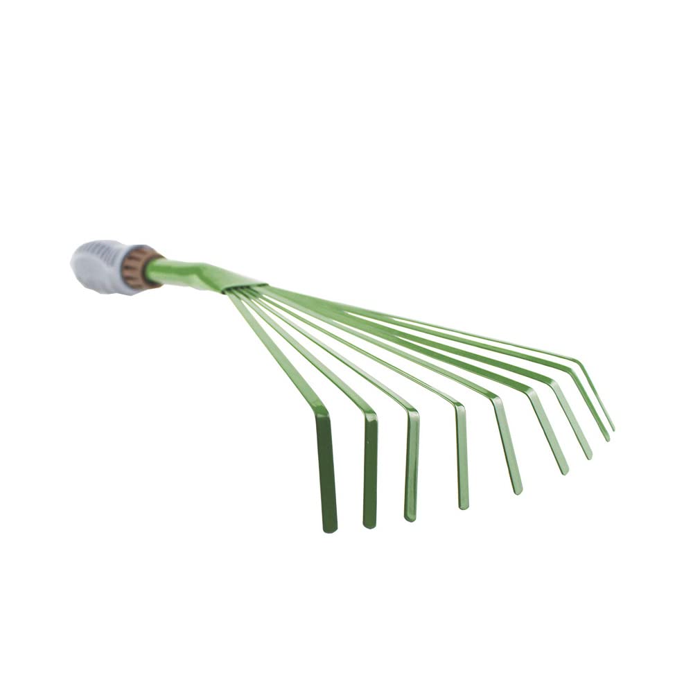 TopHomer Mini rastrello da giardino da 16 pollici 9 radici in acciaio ventilatore a mano Rastrello da giardino Rastrello per arbusti a mano Rastrello per ventaglio a mano piccola impugnatura..