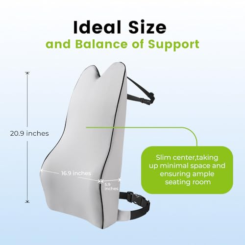 Lumbar Support Pillow for Car - Back Support for Medium to Large Vehicles - Soft Memory Foam Car Seat Cushion for Back Pain Relief - Dual Adjustable Straps Securely Fixed Car Lumbar Support -Gray