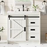 AMERLIFE 36" Farmhouse Single Sink Bathroom Vanity with Sink, Rustic White