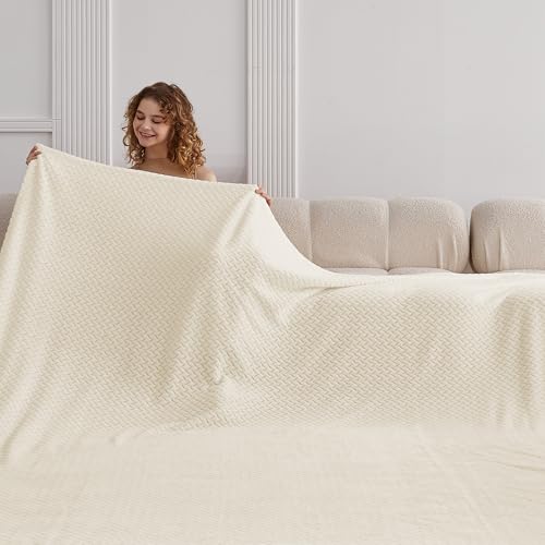 Oversized King Fleece Blanket 120x120 Inches, Seamless Soft Cozy 3D Jacquard Flannel Blanket 10'x10' Extra Large for Bed, Sofa, Couch, Travel & Camping, California King Throw, Beige Leaf