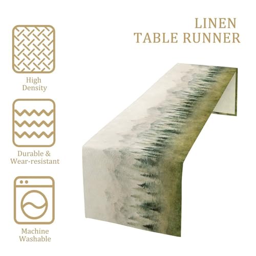 Image of Watercolor Forest Table Runner,Watercolor Woodland Forest Mountains Rustic Dining Table Ruuner Home Kitchen Party Living Room Table Decoration 13x72 inch