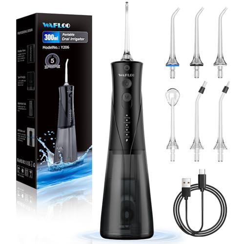 Water Flossers for Teeth - 5 Modes, 6 Flossing Tips, Rechargeable Cordless Portable 300ML Larger Tank Electric Waterflosser Cleaner IPX7 Waterproof Floss Cleaning Teeth Pick for Home Travel