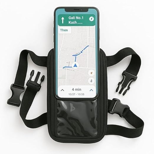 Image of Polyester Handlebar Universal Mobile Holder Mount Pouch Bag Waterproof for Activa Jupiter EV Ola-S1 Pleasure Ntroq All Scooter Scooty Bike Fit 7 inches Phone (Black)