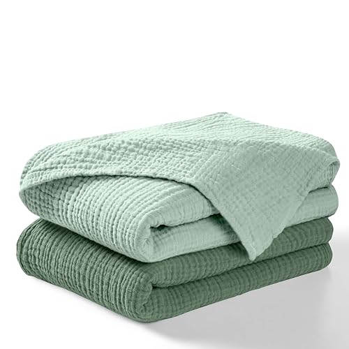 Image of Dreamology Muslin Swaddle Blankets for Boys and Girls,2-Pack Soft & Breathable,Soft & Breathable 100% Cotton, Baby Swaddle Blankets for Newborn,44 x 44 Swaddle Blanket | Green,Light Green