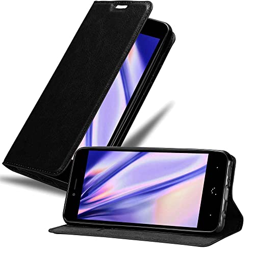 Cadorabo Funda Compatible con BQ Aquaris U Plus en la Noche Negra – Funda Protectora con Cierre magnético, función Atril y Tarjetero