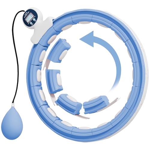 SPORTNOW Smart Weighted Hula Hoop for Adults, Hula Ring with 16 Detachable Knots, 360 Degrees Auto-Rotating Ball and Digital Counter, Massage Hula Circle For Weight Loss, Light Blue