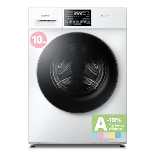 COMFEE' CFP03EW100W-FR Lave-linge autonome, Capacité 10KG, Classe A -10%, Soin Vapeur, Moteur BLDC, Woolmark, Panneau Tactile, Blanc [Classe Énergétique A]
