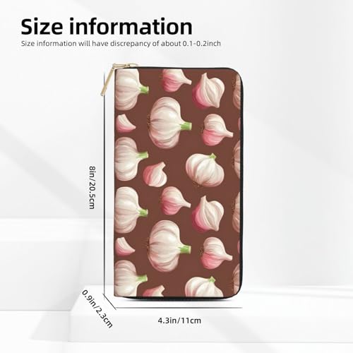 Leather Thin Slim Wallets for Women Men - Fashion Realistic Garlic Print Card Wallet Holder with Zipper2