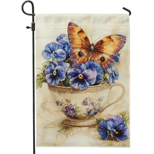 Drapeau de jardin floral printemps été, pensée violette, décoration d'intérieur, bannière de jardin, drapeau de cour en tissu double face, décoration de pelouse extérieure, 30,5 x 45,7 cm
