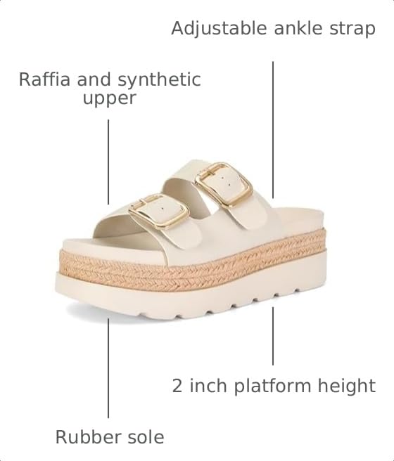 Image of DOEYG Platform Sandals for Women Summer Beach Raffia Slide Sandals Comfortable Casual Woven Straw Sandal with Buckle