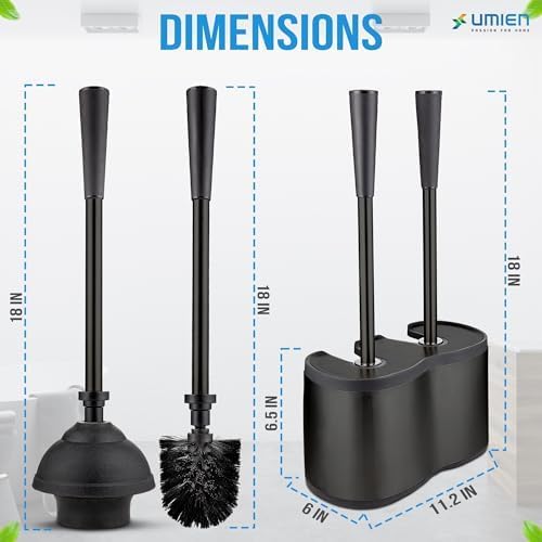 UMIEN™ WC-Bürste und Kolben-Set, Edelstahl, Kolben und WC-Bürste mit freistehendem Kanister, modernes und Elegantes Badezimmer-Reinigungszubehör, 2 Stück | Toilettenbürste und Kolben aus satiniertem Nickel, rostfreier Edelstahl, langer Griff, freistehende