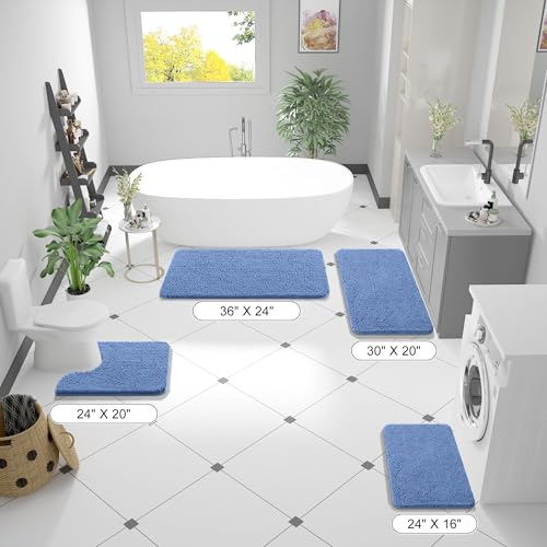 Image of OLANLY Large Bathroom Rugs 40x24, Soft Absorbent Chenille Bath Rugs, Rubber Backing Quick Dry, Machine Washable Bath Mats for Bathroom Floor, Tub and Shower, Home Decor Accessories, Cornflower Blue