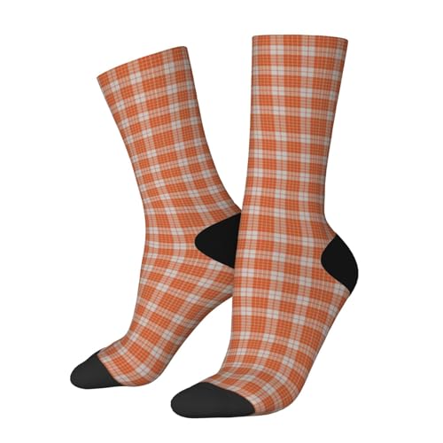 Burnt Orange Fashion Tartan Plaid Men'S And Women'S Unisex Crew Socks, Quick-Drying Fabric For Casual, Gym & Office Wear