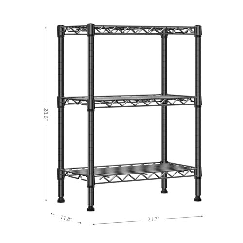 Image of M MZG 750 lbs 3 Tier Shelf Metal Storage Shelves Wire Rack Closet Organizers with PP Board for Garage Kitchen Bathroom Laundry Black 11.8 inch D x 21.7 inch W x 28.6 inch H