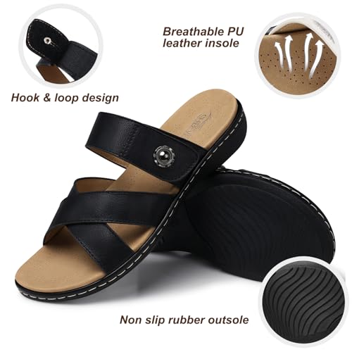 SHIBEVER Women Slides Summer Sandals: Arch Support, Comfort Walking, Adjustable Strap, Open Toe Flat Sandals Size 5-114
