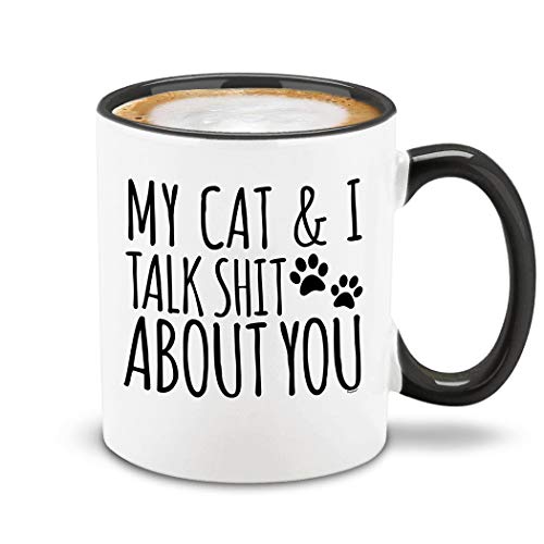 shop4ever® My Cat & I Talk About You Black Handle Ceramic Coffee Mug