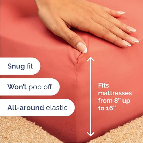 Image of Queen 6 Piece Bed Sheet Set - Comfy, Breathable & Cooling Sheets - Coral | Ultra-Soft Hotel Luxury Bedding Set w / 8-16 Inch Deep Pockets, 1 Flat & 1 Fitted Sheet & 4 Pillowcases, Wrinkle & Fade Free