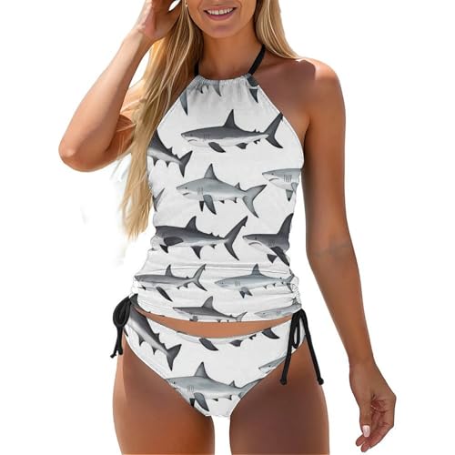 Womens Tankini Set Halter Bikini Tops and Triangle Bottom Two Piece Bathing Suit Tummy Control Swimsuit