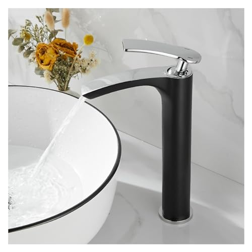 Robinet de lavabo mitigeur eau chaude froide laiton cascade noir haut
