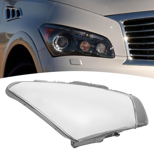 Headlight Lens Cover for Infiniti QX56 QX80 2011 2012 2013 2014, Front Right Headlamp Lampshade Lens Replacement Pair, PC+ABS Clear & Gray (Right Passenger Side)